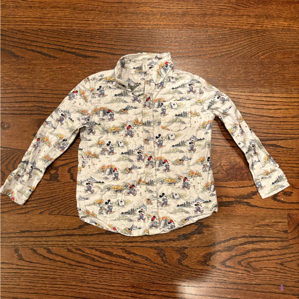 Janie and Jack Disney Collared Shirt with Scenic Mickey Print
